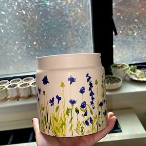 Beautiful flower painted ceramic white vase planter